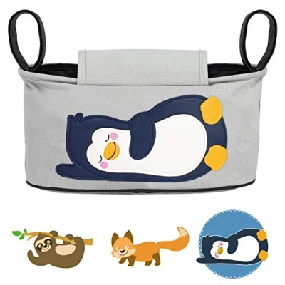Abbildung von GLÜCKSWOLKE Kinderwagen Tasche in Grau oder Schwarz I 6 Motive Kinderwagentasche &amp; Buggy Organizer, mit Getränkehalter und Feuchttücherfach