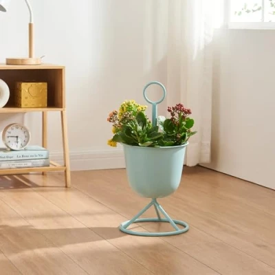 Abbildung von [en.casa] Blumenständer Alphen Blumentopfständer mit 1 Pflanztopf Blumentopfregal Pflanzenständer Blumentopfhalter Metall 48xØ23cm Hellblau