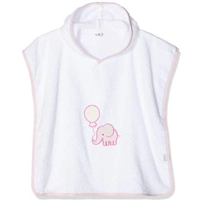 Abbildung von Playshoes Unisex Kinder Frottee poncho Bademantel Handtuch, Weiß/rosa Elefant, L Ab Ca. 4 Jahre EU