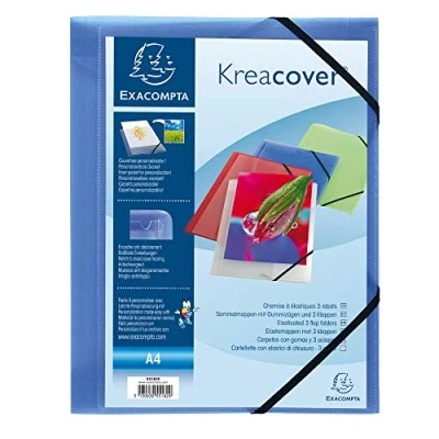 Abbildung von Exacompta 55188E 25er Pack Einschlagmappe KreaCover. Aus Kunststoff DIN A4 mit 2 Gummizügen und 3 Klappen transparent Sammelmappe Dokumentenmappe ideal für Büro Schule