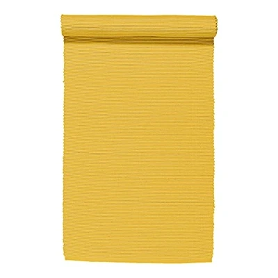 Abbildung von LINUM Uni Dekoratives Tischläufer für Esstisch 45x150 cm, 100% Gerippte Baumwolle, Maschinenwaschbar, Senfgelb