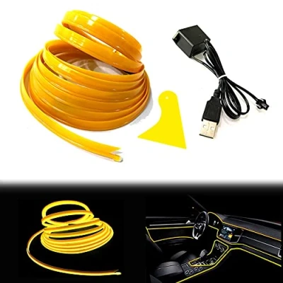 Abbildung von Balabaxer USB EL Wire Gelb，3M/9.8FT Flexible Neonlichtröhre DC 5V Neonröhre Lichter Auto Innenverkleidung Lichtleiste für Gap Dekorative…