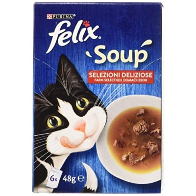 Abbildung von PURINA FELIX Suppe Katze Köstliche Auswahl mit Rindfleisch, Huhn, Lamm 48 Beutel à g je (8 Packungen 6 x g)