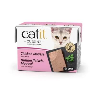 Abbildung von Catit Cuisine Premium Nassfutter für Katzen Mousse mit Hühnerfleisch und Schinken, Alleinfuttermittel, 90g, getreidefrei, hoher Fleischanteil