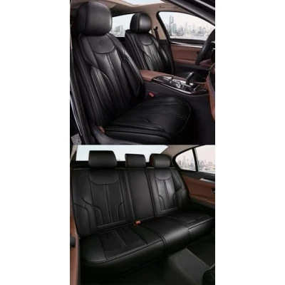 Abbildung von Congxy Autositzbezüge Komplett Set Universal in Premium Design Schonbezüge für die Vordersitze &amp; Rückbank Auto Sitzbezüge Airbag Geeignet Wasserdicht Sitzbezug, Schwarz