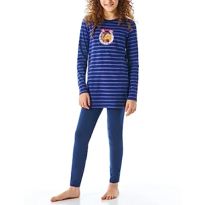 Abbildung von Schiesser Mädchen Schlafanzug Nachthemd mit Leggings Lang 100% Organic Bio Baumwolle Größe 92 Bis 140 Pyjamaset, Blau gem_179960, 128