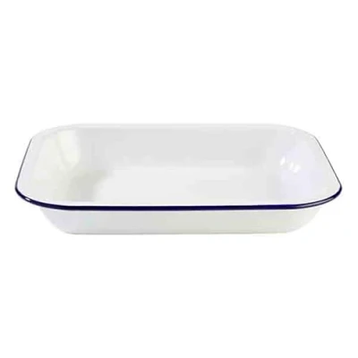 Abbildung von APS 40669 Schale &quot;ENAMELWARE&quot;, Obstschale, Salatschüssel, 1,9 Liter, 28 x 23 cm, Höhe 4,5 emailliertes Stahlblech, weiß mit blauem Rand