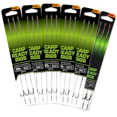 Abbildung von Fox Carp Ready Rigs Wide Gape 8 Barbless 20cm (20lb) (3 Stück) Karpfen Vorfächer