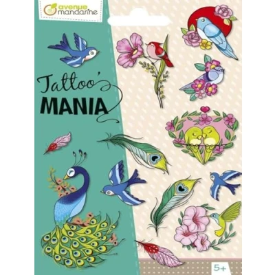 Abbildung von Avenue Mandarine CC055C Tattoo&#039;Mania, 1 Bogen mit 13 Tattoo Abziehbilder / Rubbelbilder, ideal ab 5 Jahren, Vögel, Stück