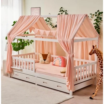 Abbildung von Alavya Home® Hausbett BUCHE CLOUD BESTSELLER! (SET Kinderbett 90x200, inklusive Buchablage Rausfallschutz und Lattenrost), 90x200cm für Mädchen Jungen aus Massiv Buchenholz