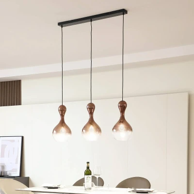 Abbildung von Lucande Hängleuchte Lyrisa, 3 flg., kupferfarben, Glas, 22cm