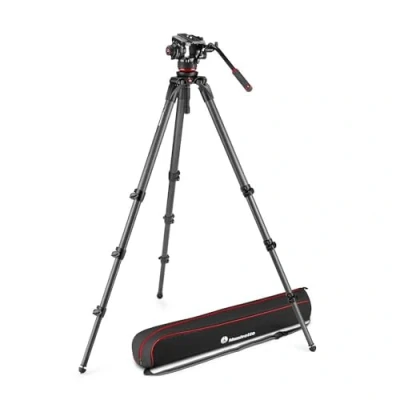 Abbildung von Manfrotto 504X Fluid Videokopf mit 536 Carbon Einbeinstativ, Stativ und Kit aus Premium Kohlefaser, entwickelt für DSLR Digitalkameras, Tragtasche, bis zu 12 kg