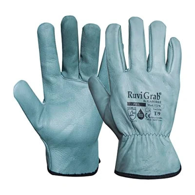 Abbildung von Ruvigrab Arbeitshandschuh aus natürlichem Rindsleder wasserabweisende Behandlung Gartenhandschuhe Lederhandschuhe Arbeitshandschuhe für Damen und Herren Größe 9
