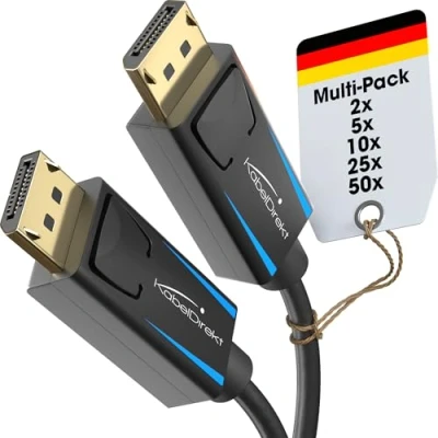 Abbildung von KabelDirekt 8K / 60Hz DisplayPort Kabel 1.4 2x 5 m DP mit lückenloser Schirmung für Gaming PCs/Laptops, hochauflösende 4K Monitore und ultraschnelle 144Hz 165Hz 240Hz