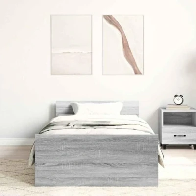 Abbildung von vidaXL Bettgestell, Bettrahmen mit Lattenrost, Bett Gästebett Kopfteil Fußteil, Einzelbett Schlafzimmerbett Schlafzimmermöbel, Grau Sonoma 90x190cm Holzwerkstoff