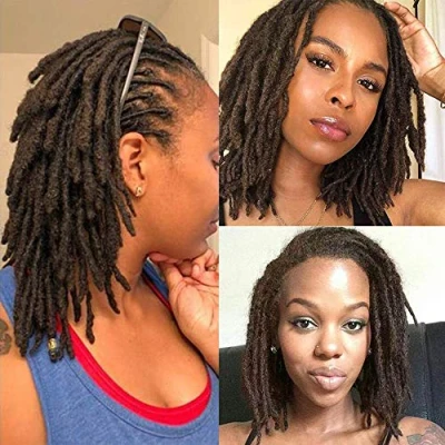 Abbildung von Echthaar Dreadlock Extensions 20 Stränge Handgemachte Crochet Loc (8 Zoll, Breite: 0,8 cm, Dunkelbraun)