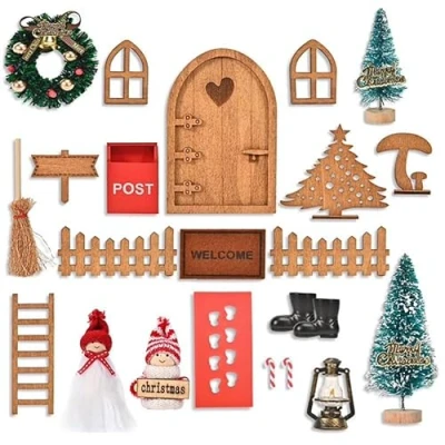 Abbildung von Wichteltür Set,Wichtel Zubehör Weihnachten für Kinder,Weihnachtswichtel Set Kinder Wichtel Deko Holz Miniatur mit Licht,Briefkästen,Kinderzimmer Dekoration Weihnachten,DIY Geschenk