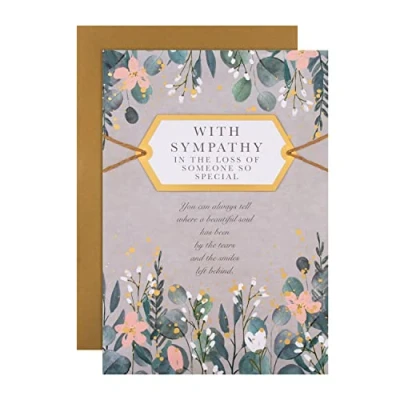 Abbildung von Hallmark Trauerkarte, klassisches Blumen Design mit herzlichem Vers