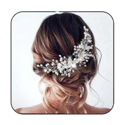 Abbildung von Unicra Haarschmuck Hochzeit Blumen Kopfschmuck Perlen Braut Kopfbedeckung (Gold)