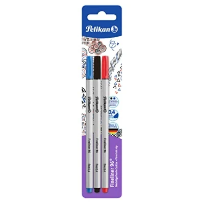 Abbildung von Pelikan 940627 Fineliner 96, 3 Stück in Blisterverpackung, rot/blau/schwarz