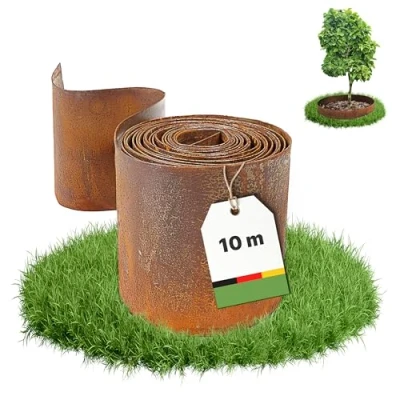 Abbildung von Dönges Rasenkante aus Cortenstahl 10 m Beeteinfassung Metall 14 cm hoch Einfache Montage Beetumrandung mit Rostoptik
