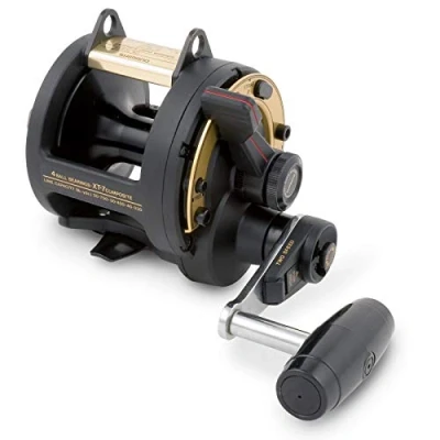 Abbildung von Shimano TLD 2 Gang herkömmlichen Spule, Unisex Erwachsene, TLD30IIA (20lbs/800yds), Gold, Graphitschwarz.