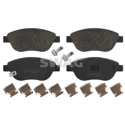 Abbildung von SWAG 40 91 6630 Bremsbelagsatz Vorderachse mit akustischer Verschleißwarnung Befestigungsmaterial OPEL: Corsa D Schrägheck, FIAT: 500L