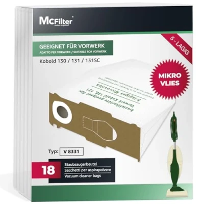 Abbildung von McFilter Staubsaugerbeutel (18 Stück), passend für Vorwerk Kobold VK 130, 131 SC, 18 St., mehrlagig, Pappdeckscheibe, inkl. Staubverschluss