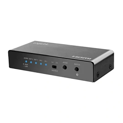 Abbildung von LogiLink HD0039 HDMI Switch 2x2 Port (2X Quellen &amp; 2X Ausgänge), bidirekt, 4K/60 Hz, EDID, HDCP, HDR, Downscaler