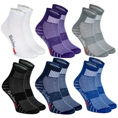 Abbildung von Rainbow Socks Damen Herren Bunte Baumwolle Sport Socken 6 Paar Weiß Lila Grau Blau Marine Schwarz Größen 36 38