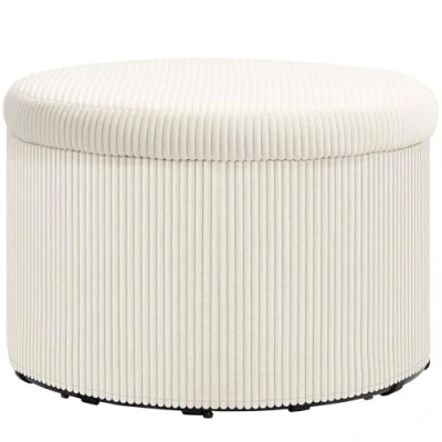 Abbildung von HOMCOM Sitzhocker mit Stauraum Hocker Deckel, Runder Polsterhocker Fußhocker Cord Optik für Wohnzimmer, Schlafzimmer 60 x 41 cm Beige