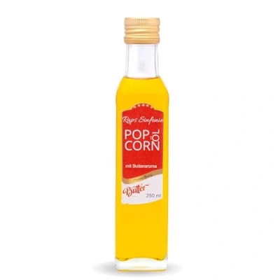 Abbildung von Hopser Food Fun 250 ml Popcorn Öl mit feinem natürlichen Butteraroma und praktischem Ausgießer Hocherhitzbares Popcornmais Butter Aroma Fett Raps Sinfonie Traubenkernöl Buttergeschmack