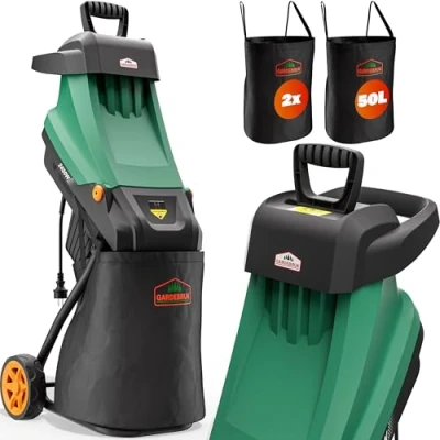 Abbildung von Gardebruk Messerhäcksler, 2400W elektrisch max 4,5cm Aststärke 1x 50L Beutel Gartenhäcksler