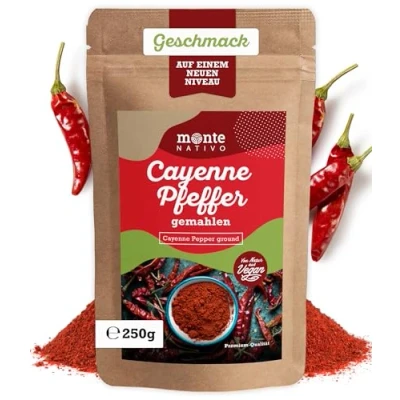 Abbildung von Cayenne Pfeffer gemahlen Monte Nativo (250g) Fein gemahlener Cayennepfeffer Scharfe Pulver Schonend getrockneter, aromatischer ideal zum Kochen