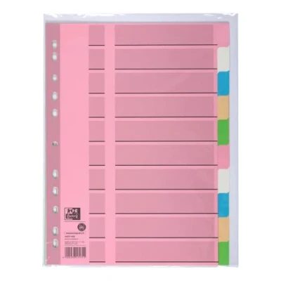 Abbildung von Oxford 400011409 Tauenpapier Register 25er Pack blanko 10 Taben teilig A4 aus Karton 3 x Farben rot gelb blau Ringbuch Ordner Ring Mappe Hefter Blauer Engel