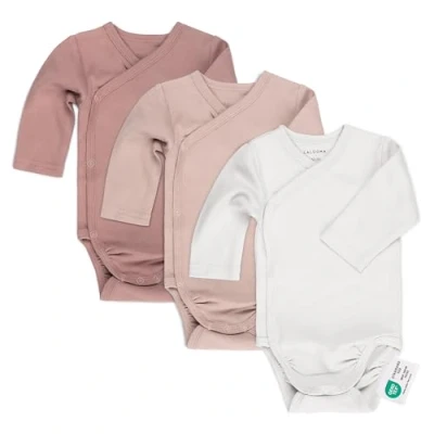 Abbildung von LaLoona Wickelbody Langarm 3er Pack Baby Body Set aus Baumwolle, Langarmbody mit Knöpfen, OEKO TEX® Standard 100 geprüft 50 56 Rosa