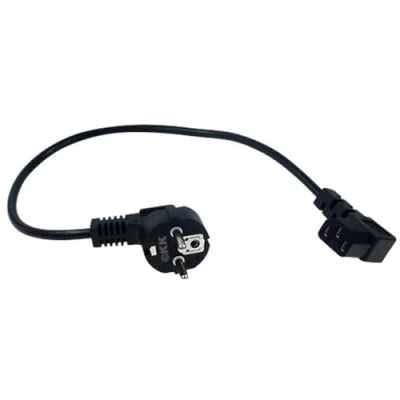 Abbildung von shortix kurzes Netzkabel (Stromkabel mit gewinkeltem Schutzkontaktstecker Typ E+F auf gewinkelte Kaltgeräte Buchse). 50cm.