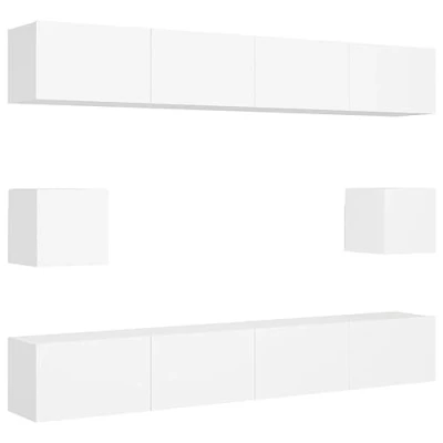 Abbildung von vidaXL TV Schrank Set 6 TLG. Wohnwand Schrankwand Anbauwand Hängeschrank Lowboard Möbel Wandschrank Fernsehschrank HiFi Weiß Holzwerkstoff