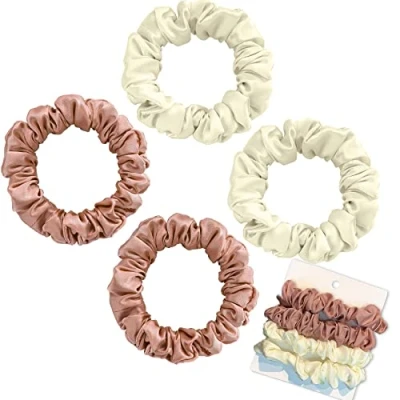 Abbildung von Olakin Seide Haargummi [4 Tlg], Damen Haare Ringe, Pferdeschwanz Halter Hairband, Silk Haarschmuck für Mädchen Damen, Elastische Pferdeschwanz(Weiß und Rosa)