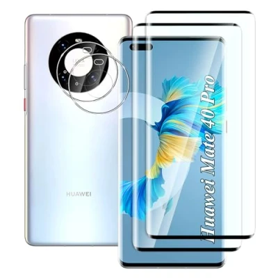 Abbildung von FWKDWHPH [2+2 Stück Temperglas Schutzfolie für Huawei Mate 40 Pro und Kamera Schutzfolie,kratzfest,9H Härte,blasenfrei,3D Volle Bedeckung,HD Displayschutz