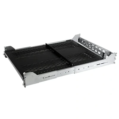 Abbildung von StarTech.com 2 HE Belüftetes Schiebefachboden für Rack Montage mit Kabelmanagement Arm Einbautiefe von 70 bis 80 cm 22,7 kg Tragkraft Ablagefach Geräte 60 Tief (UNISLDSHF192)