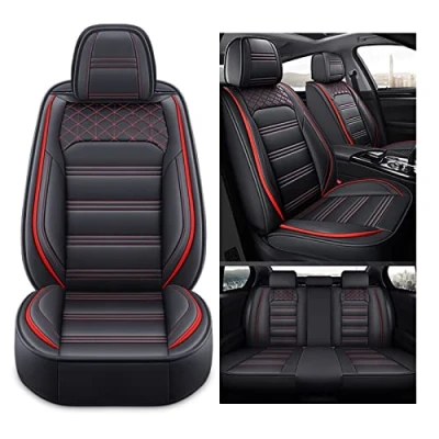 Abbildung von nenyan Autositzbezüge Komplett Set Universal in Premium Design Schonbezüge für die Vordersitze &amp; Rückbank Auto Sitzbezüge Airbag Geeignet Wasserdicht Sitzbezug Schwarz Rot Standard
