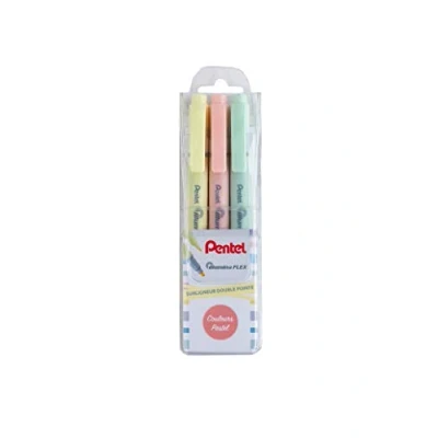 Abbildung von Pentel illuminina Flex SLW11P Textmarker mit zwei Spitzen, Pastellfarben, Gelb, Orange und Hellgrün, 3 Stück