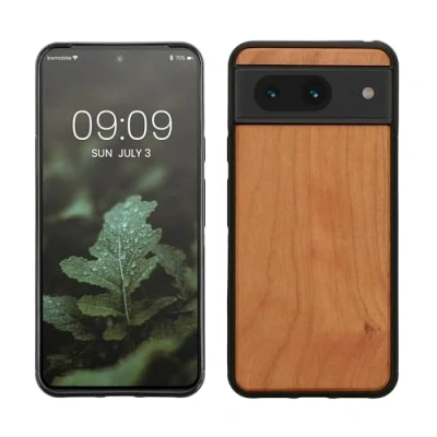 Abbildung von kwmobile Hülle kompatibel mit Google Pixel 8 Holz Case stoßfestes Handy Cover TPU Handyhülle in Braun