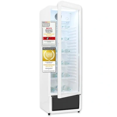 Abbildung von Exquisit Glastürkühlschrank, 280l Getränkekühlschrank mit LED, Umluft, 5 verstellbare Ablagen, CoolPro, GKS260 GT 430D weiss