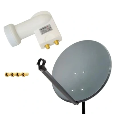 Abbildung von PremiumX Satelliten Komplettanlage 60cm Satellitenschüssel SAT Antenne Anthrazit Satellitenantenne Twin LNB 4X F Stecker 2 Teilnehmer
