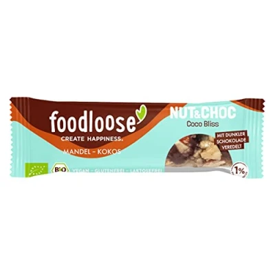 Abbildung von foodloose Bio Nut&amp;Choc Riegel Coco Bliss Vegane, laktose und glutenfreie Nussriegel ohne raffinierten Zucker Dunkle Schokolade, Mandel &amp; Kokos