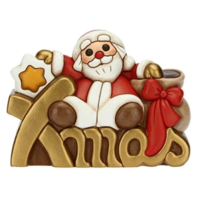 Abbildung von THUN Weihnachten 2022 Weihnachtsmann auf Xmas Schriftzug aus handverzierter Keramik Weihnachtsgeschenkidee 15x7.2x11 cm h