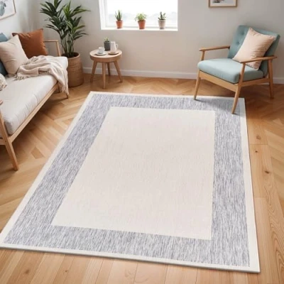Abbildung von Surya Zante Teppich Schlafzimmer, Wohnzimmer, Esszimmer, Flur Moderne Boho Geometrisches Muster Weicher Skandinavisch Wohnzimmerteppich Marine Blau, Creme Carpet 160x213cm Groß