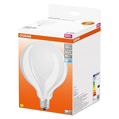 Abbildung von OSRAM LED Star GLOBE125, matte Filament Lampe in Globe Form mit 125mm Durchmesser, E27 Sockel, Kaltweiß (4000K), 2452 Lumen, Ersatz für herkömmliche 150W Glühbirnen, 4er Pack